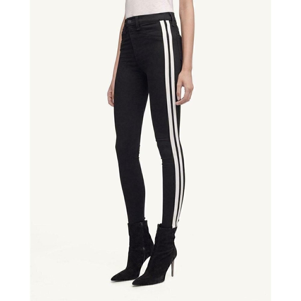 Rag & Bone Mito Black Skinny High Rise White Stripe Denim Jeans Women's Sz 25